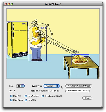 Eyetracker Output Utility - Events view.